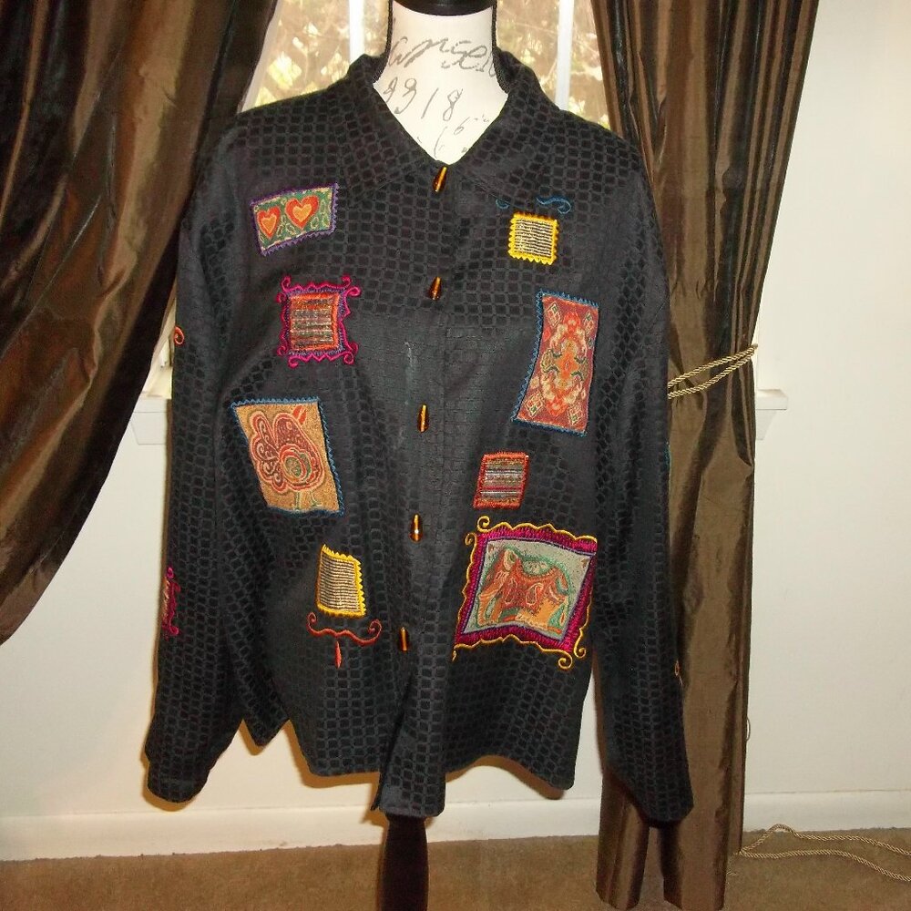 LIZ & ME Vintage Art To Wear Embroidered Patchwork Women's Jacket 3X